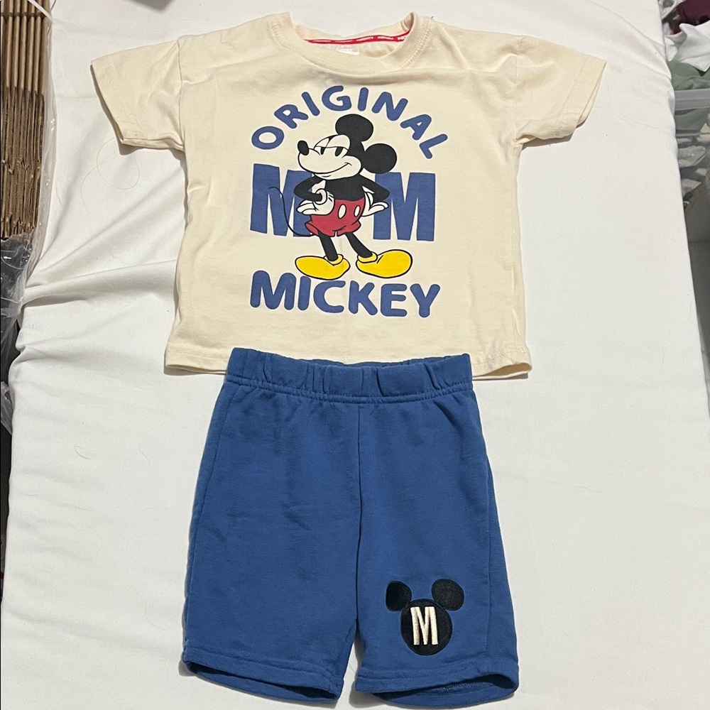 Disney Kids Cream & Blue Mickey Matching Set